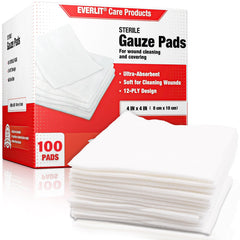 EVERLIT empaque frontal mostrando 100 gasas estériles, ahorro y protección