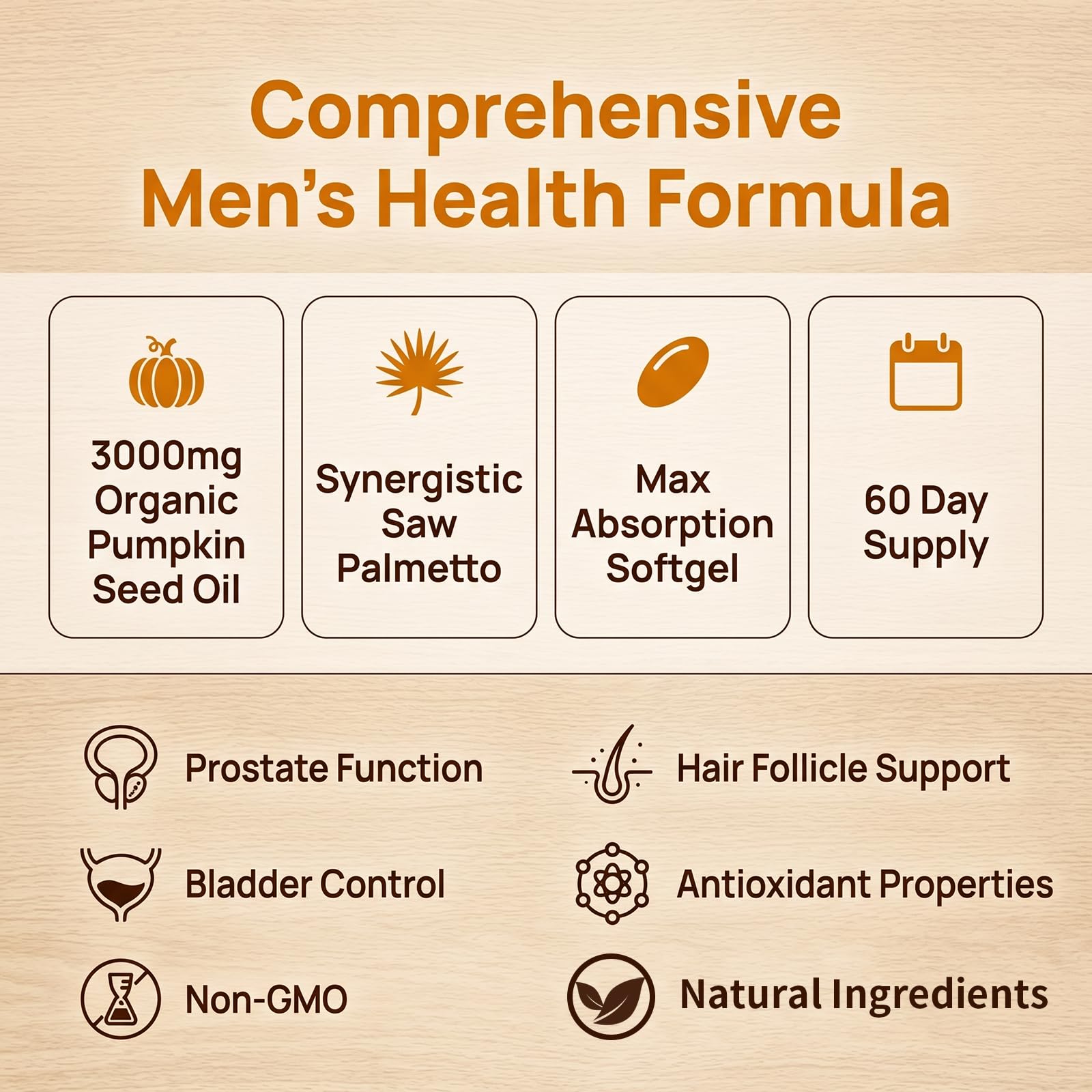 Everly Organic semillas de calabaza y saw palmetto para ilustrar ingredientes naturales