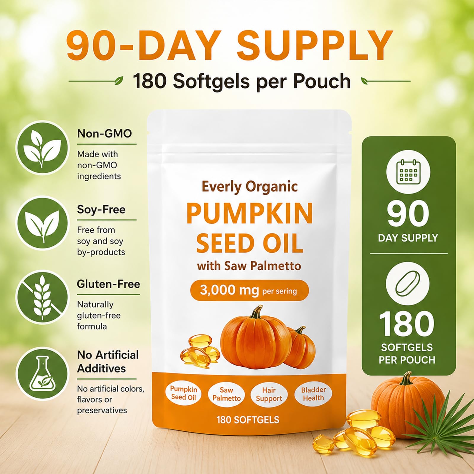 Everly Organic detalle de textura de softgel que muestra acabado vegetal y fácil ingesta