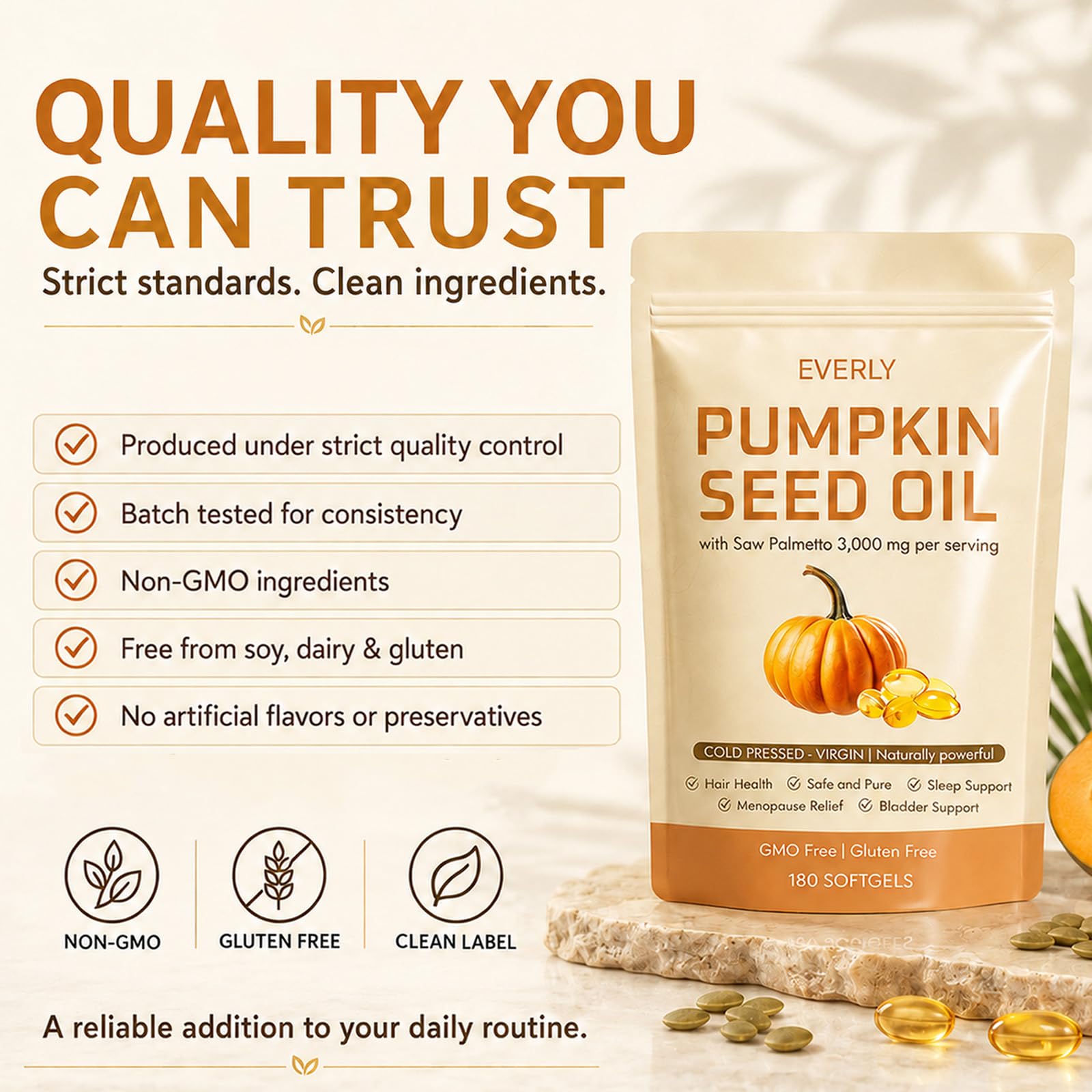 Everly Organic Pumpkin Seed - gota de aceite mostrando textura natural y pureza