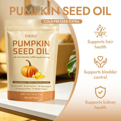 Everly Organic Pumpkin Seed - cápsulas junto a vaso, ejemplo de toma en la rutina
