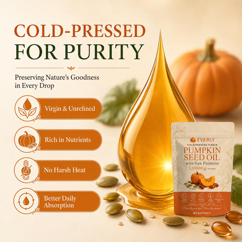 Everly Pumpkin Seed Oil frasco abierto con softgels listos para consumir