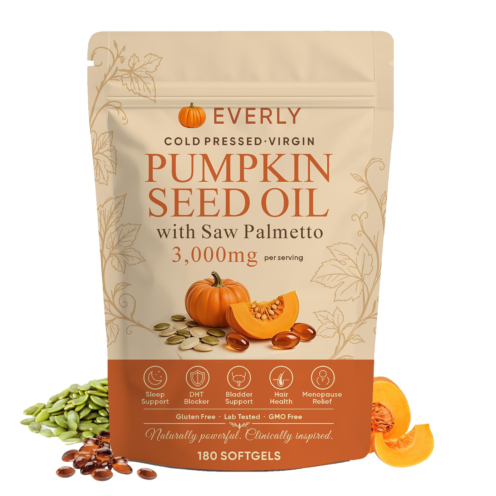 Everly Pumpkin Seed Oil frontal del empaque mostrando cantidad y formato