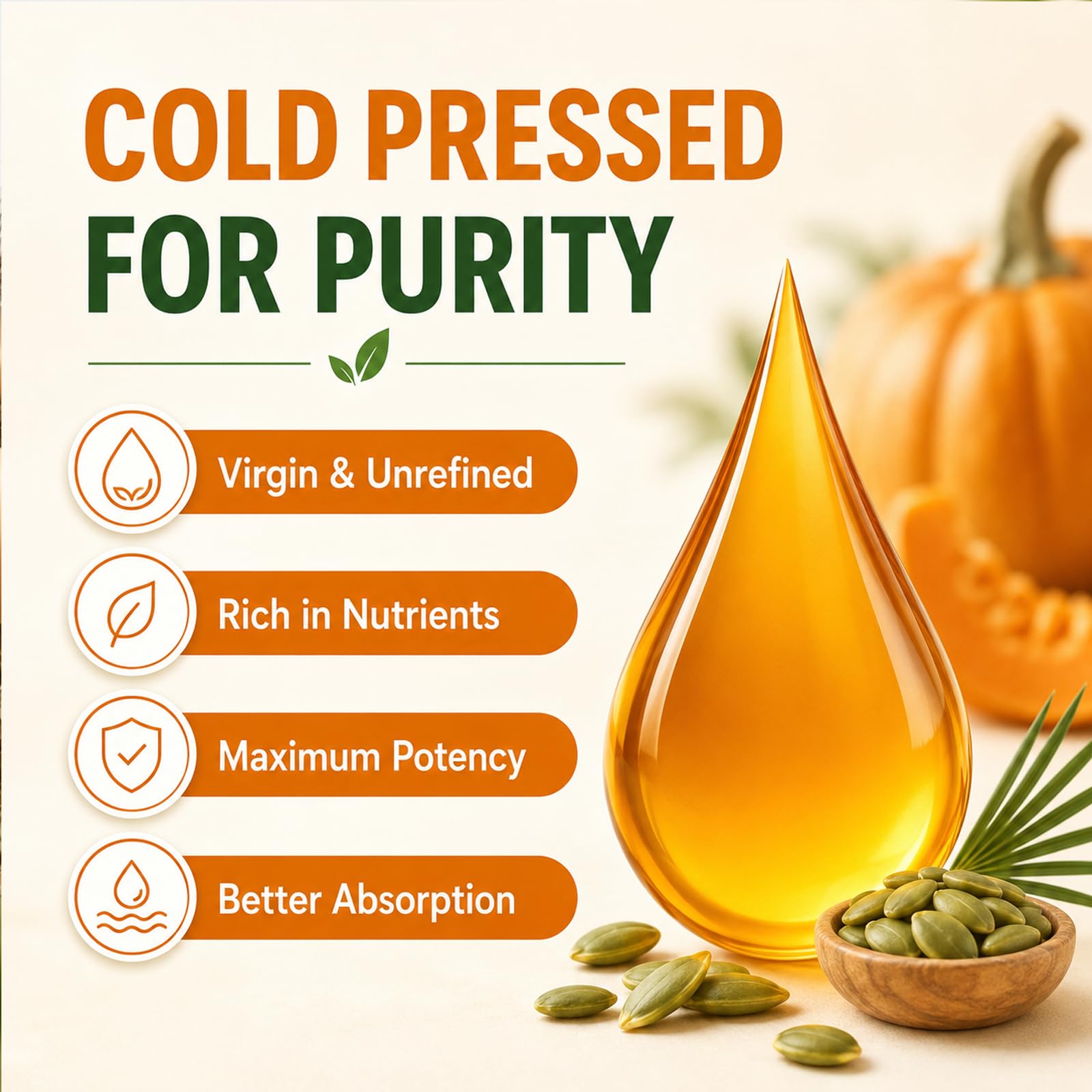 Semillas de calabaza y aceite extraído ilustrando origen natural Everly