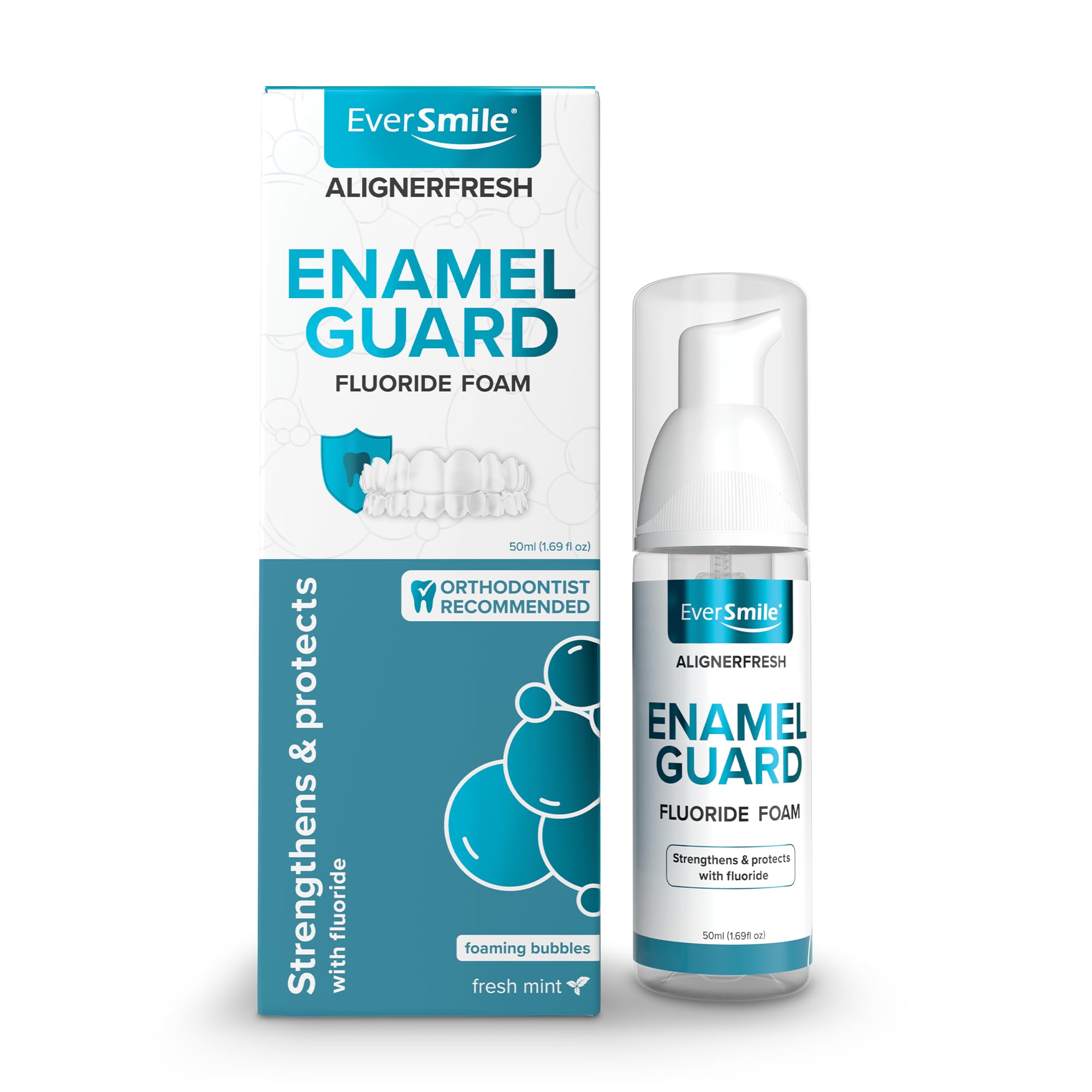 EverSmile envase frontal 50ml con espuma para limpieza de alineadores, conveniente
