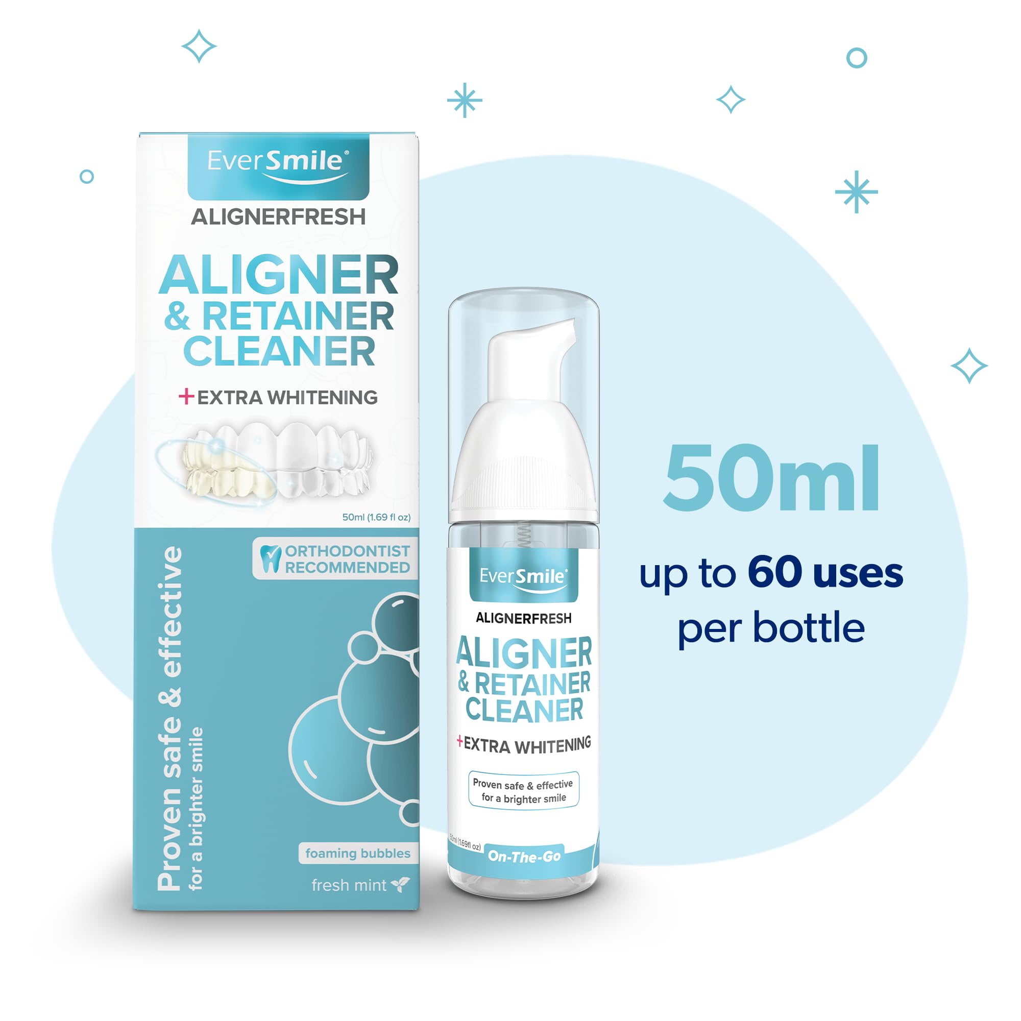 EverSmile alineador limpio y transparente mostrando prevención de amarilleo