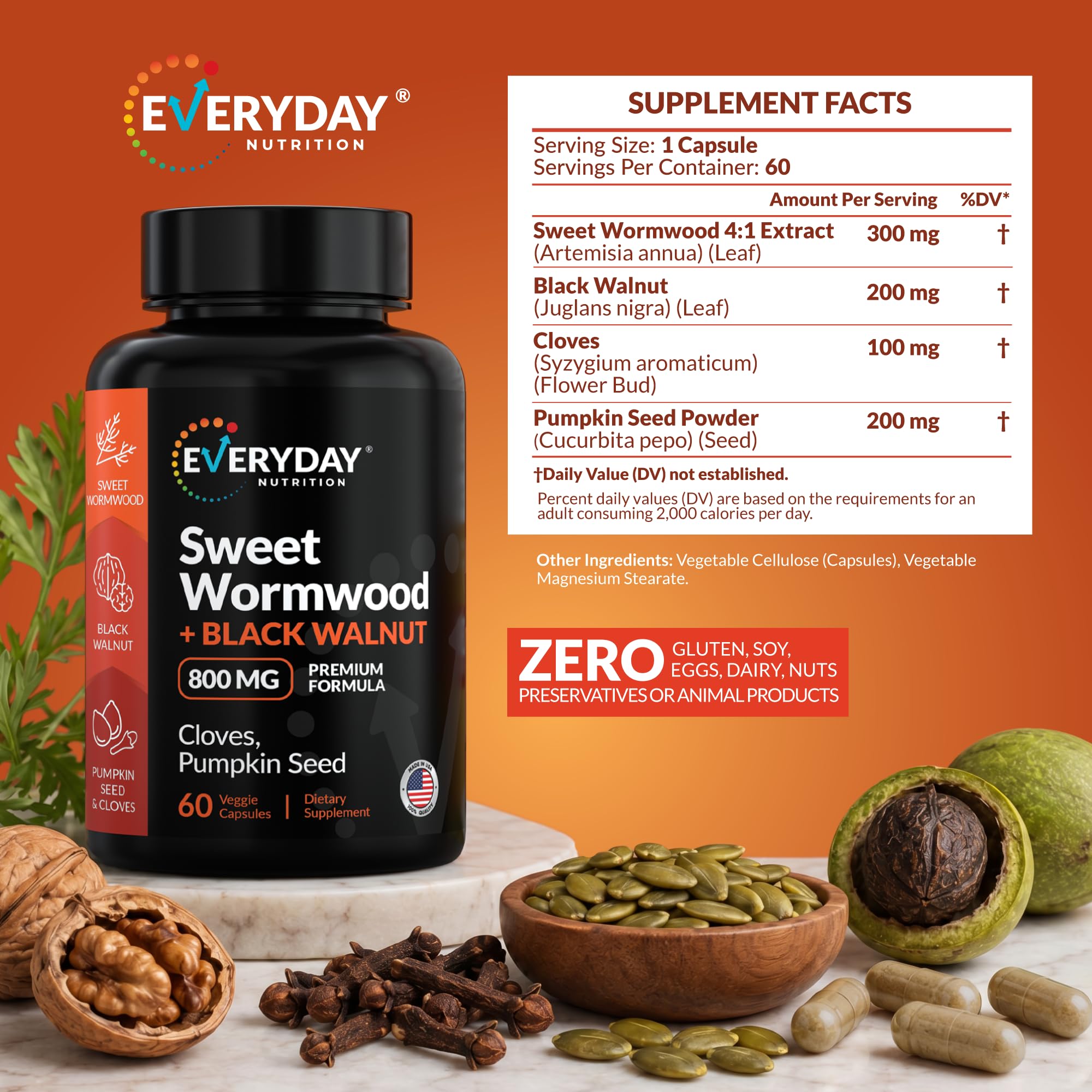 Everyday Nutrition cápsulas veganas en primer plano, fácil de tragar