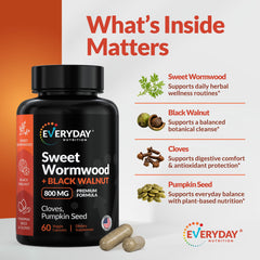 Everyday Nutrition ingredientes secos: ajenjo, clavo, nogal y calabaza