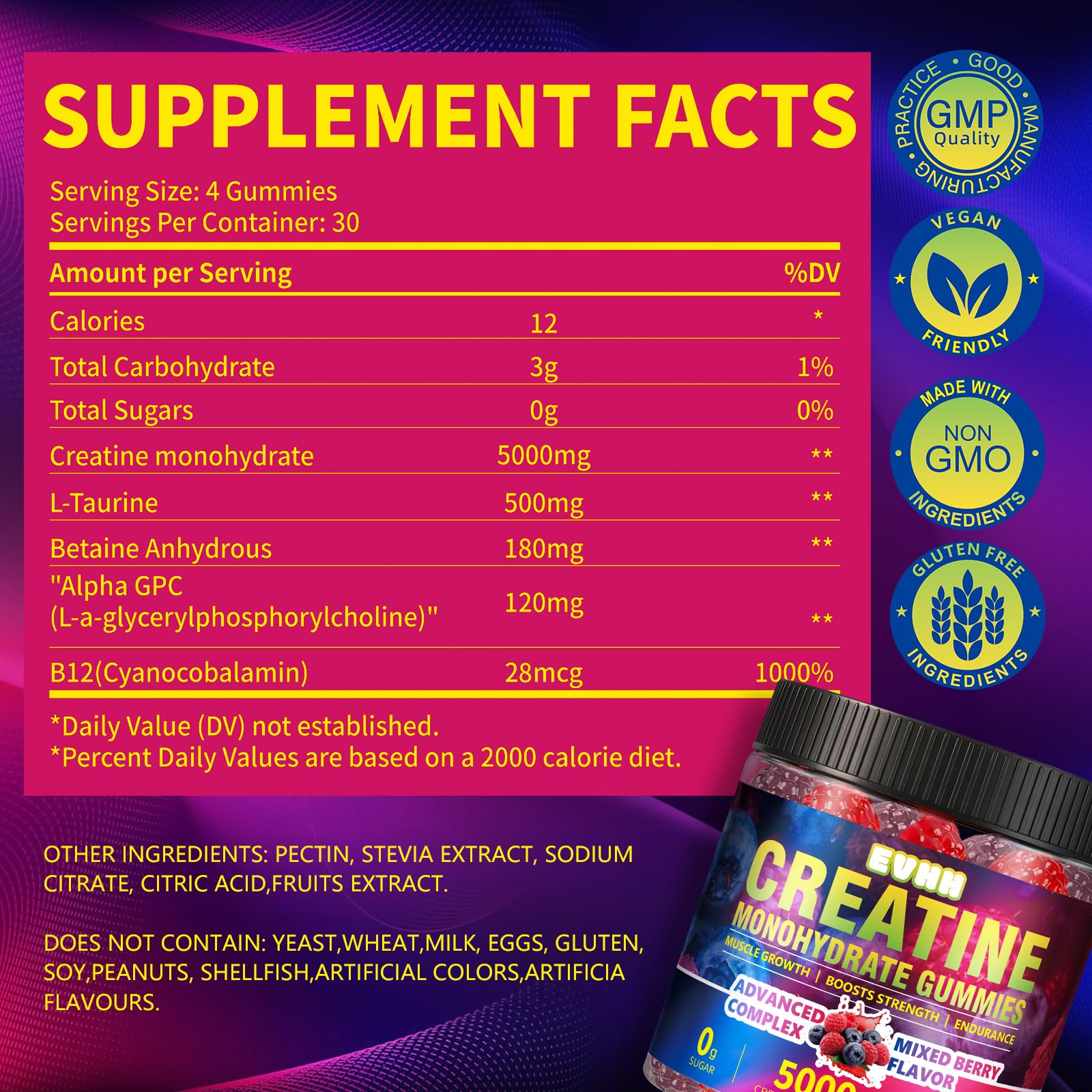 EVHH gomitas sabor mixed berry en primer plano, aroma y sabor apetitoso