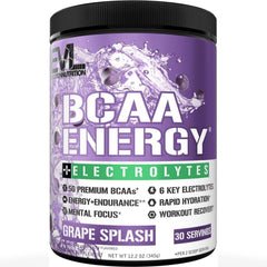 Evlution EVL envase frontal del BCAA Energy sabor Grape Splash mostrando diseño claramente