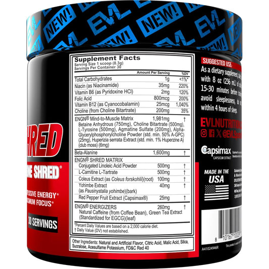 Evlution ENGN Shred polvo textura cercana que facilita mezcla rápida