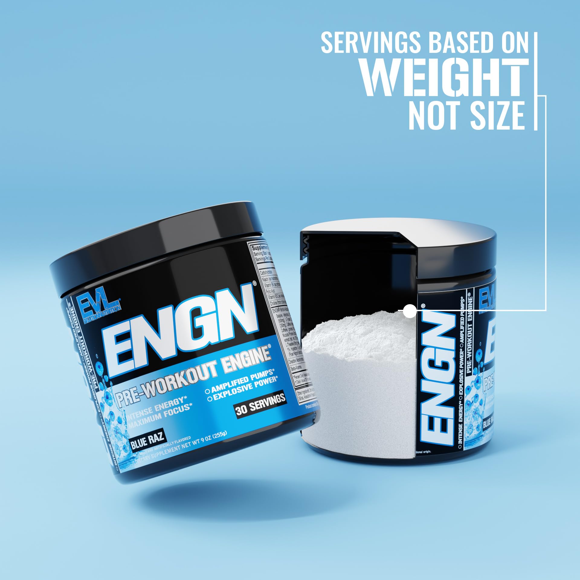 Bebida preparada EVL ENGN en vaso, sabor Blue Raz listo para aumentar energía