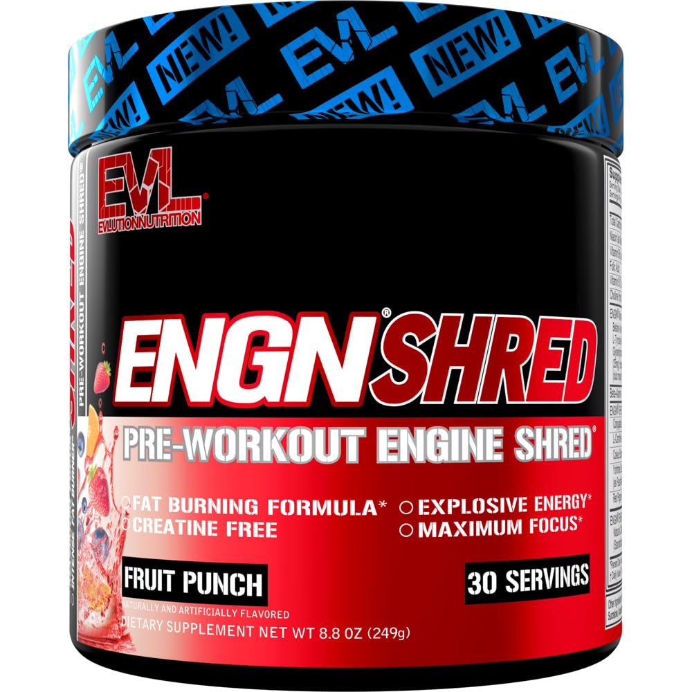 Evlution ENGN Shred frente del envase mostrando marca y sabor Fruit Punch