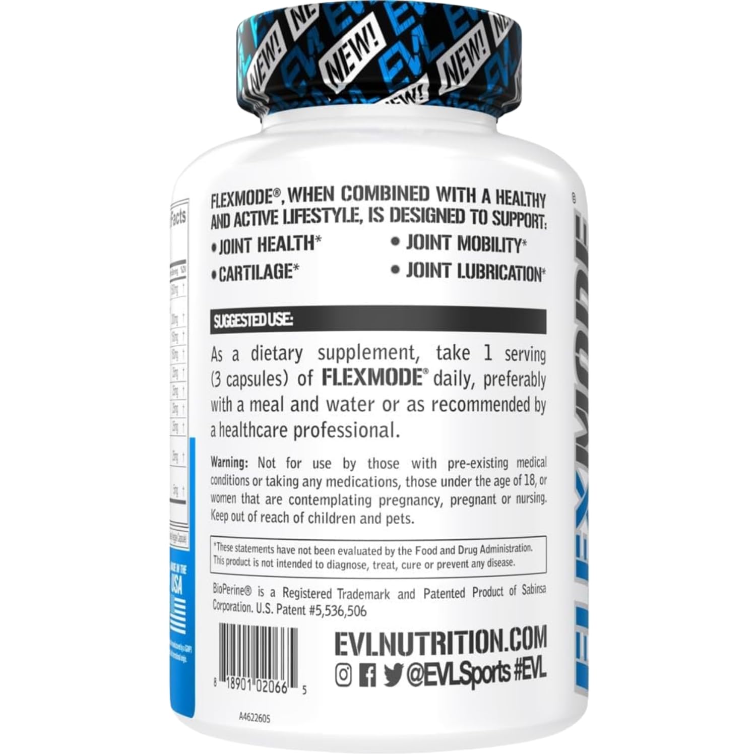 Evlution EVL FlexMode etiqueta con lista de ingredientes clave y claridad informativa