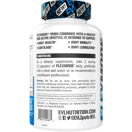 Evlution EVL FlexMode etiqueta con lista de ingredientes clave y claridad informativa