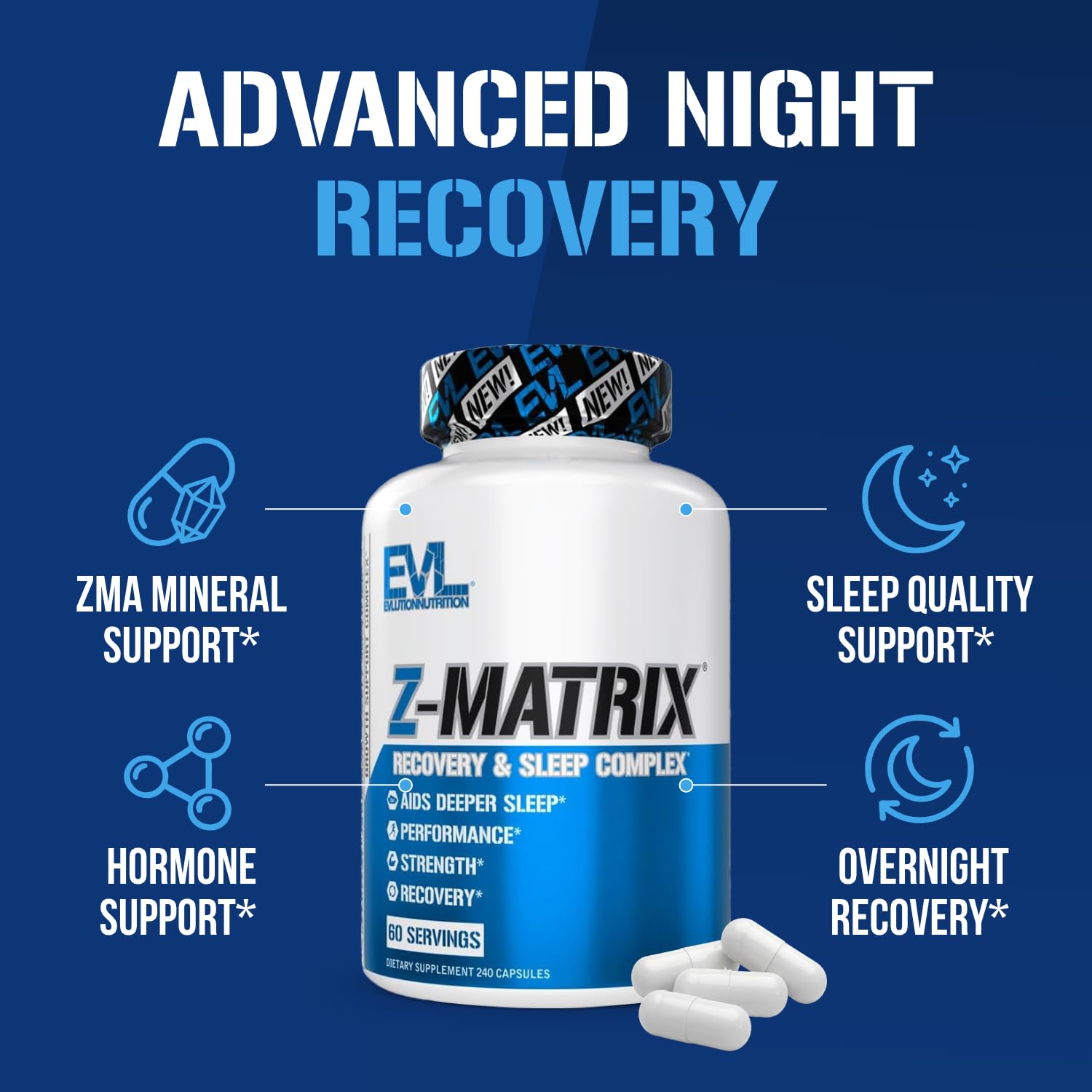 Evlution EVL ZMatrix cápsulas en primer plano para fácil ingestión