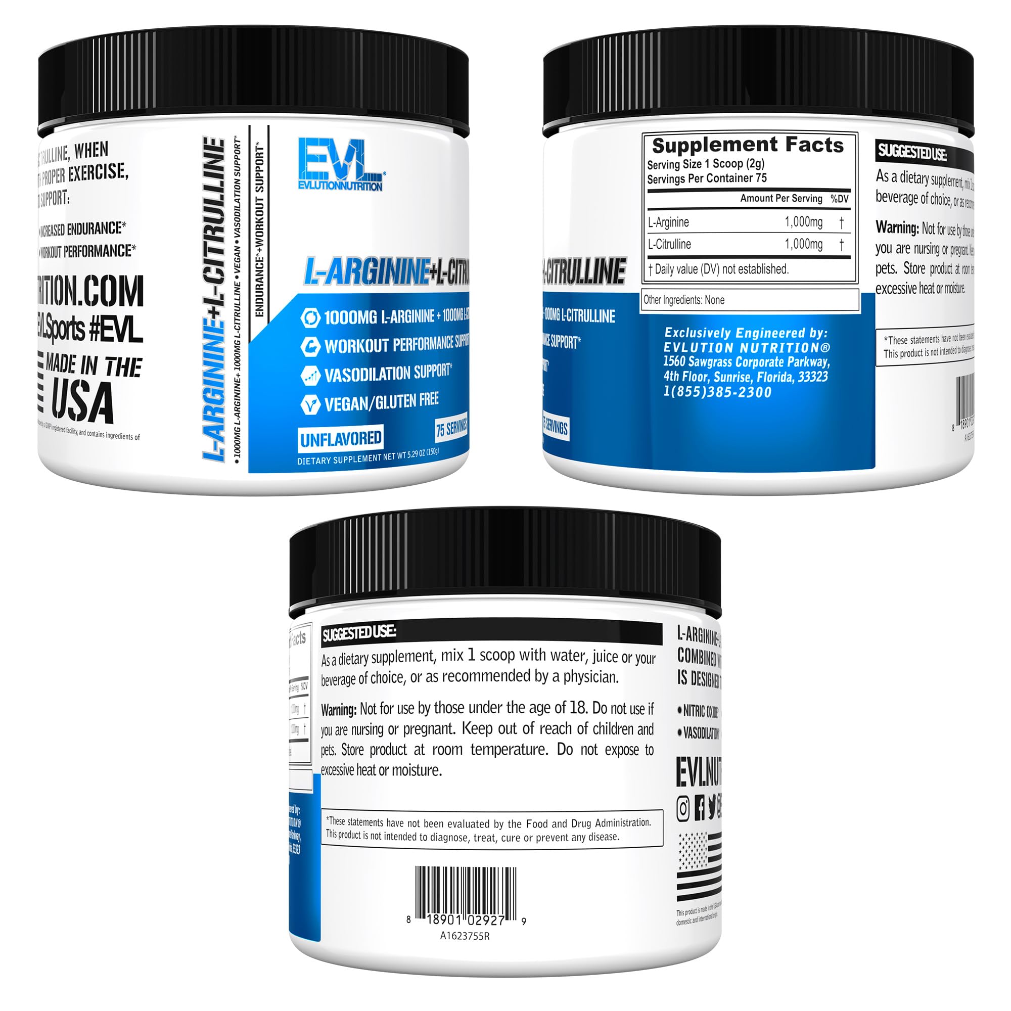 Envase Evlution junto a creatina y recuperador sugiriendo apilado