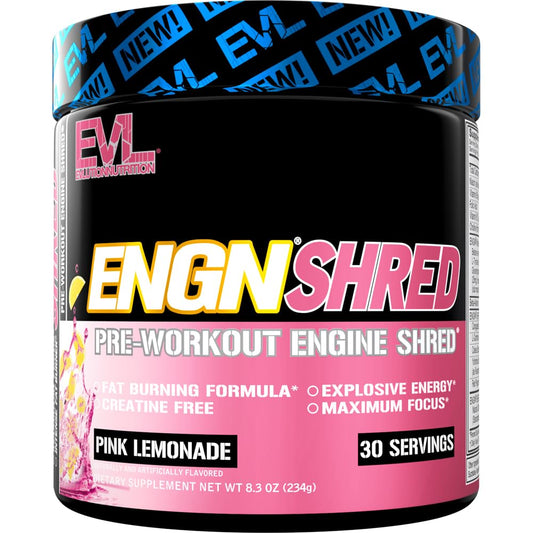Evlution EVL ENGN Shred frontal del envase mostrando etiqueta clara y sabor