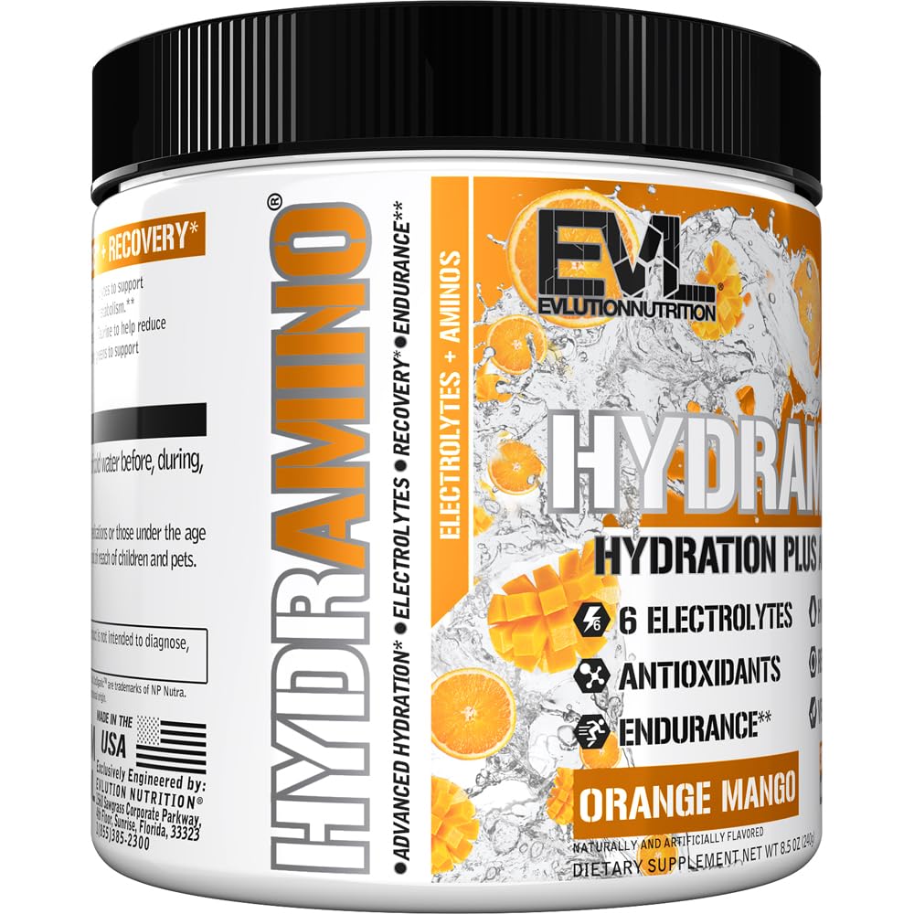 Evlution Hydramino envase junto a equipo de gimnasio ideal para entrenamiento