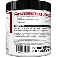 Evlution etiqueta de HYDRAMINO mostrando lista de electrolitos y vitaminas
