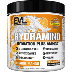 Evlution Hydramino frente del empaque mostrando beneficios de hidratación