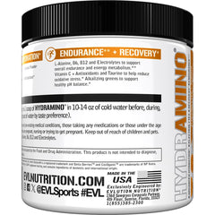 Evlution Hydramino etiqueta de ingredientes resaltando electrolitos y vitaminas