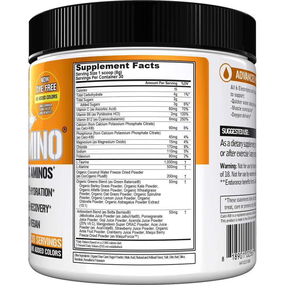 Evlution Hydramino polvo naranja mango detalle de textura para mezclar fácilmente