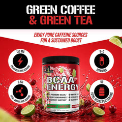 Evlution EVL BCAA Energy textura del polvo, mezcla fina para disolución rápida