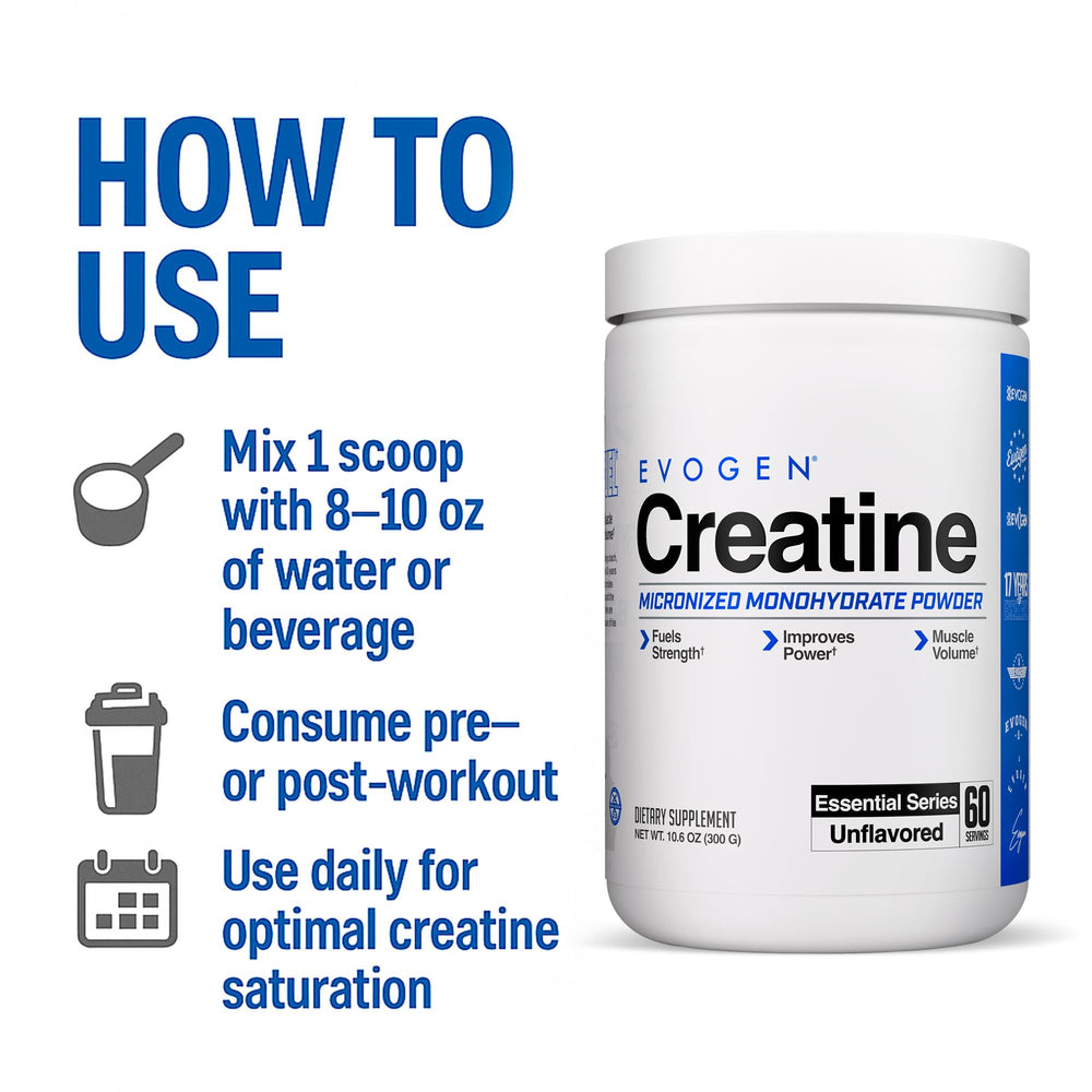 Atleta usando Evogen Creatine antes del entrenamiento, apoyo práctico al rendimiento