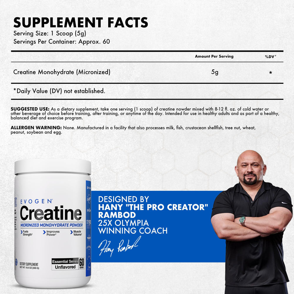 Vaso con mezcla de Evogen Creatine en uso durante rutina, rápida preparación y energía