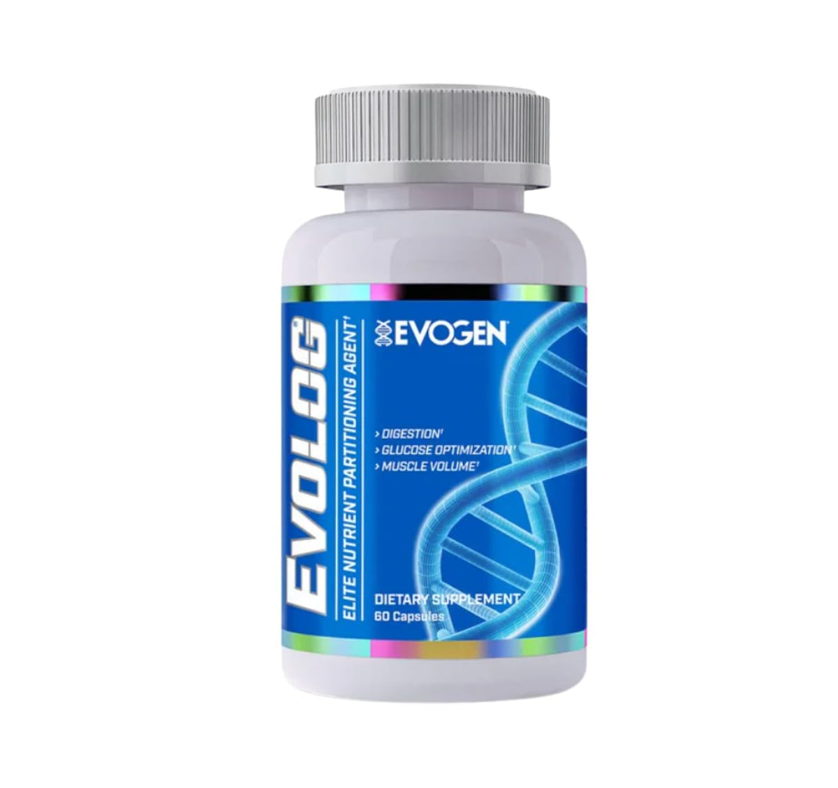 Evogen Evolog vista frontal del frasco muestra etiqueta y beneficios