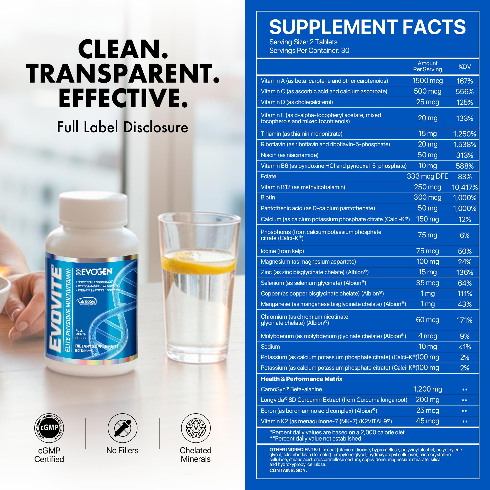 Evogen Evovite lista de ingredientes destacando biodisponibilidad
