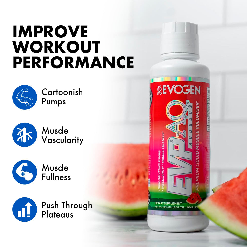 Evogen EVP AQ junto a mano para comparar tamaño práctico de 16 fl oz
