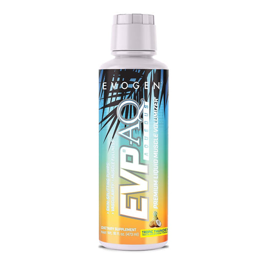 Evogen EVP AQ vista frontal del envase mostrando aroma Tropic Thunder y beneficios visuales