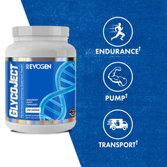 Evogen GlycoJect polvo en cuchara destacando textura fina y disolución rápida