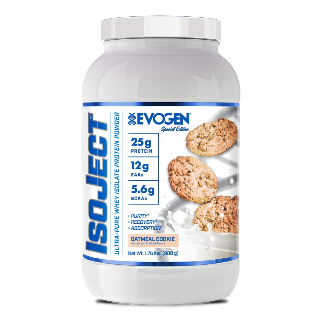 Evogen Isoject frente del envase mostrando diseño y sabor Oatmeal Cookie