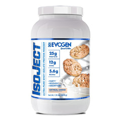 Evogen Isoject frente del envase mostrando diseño y sabor Oatmeal Cookie