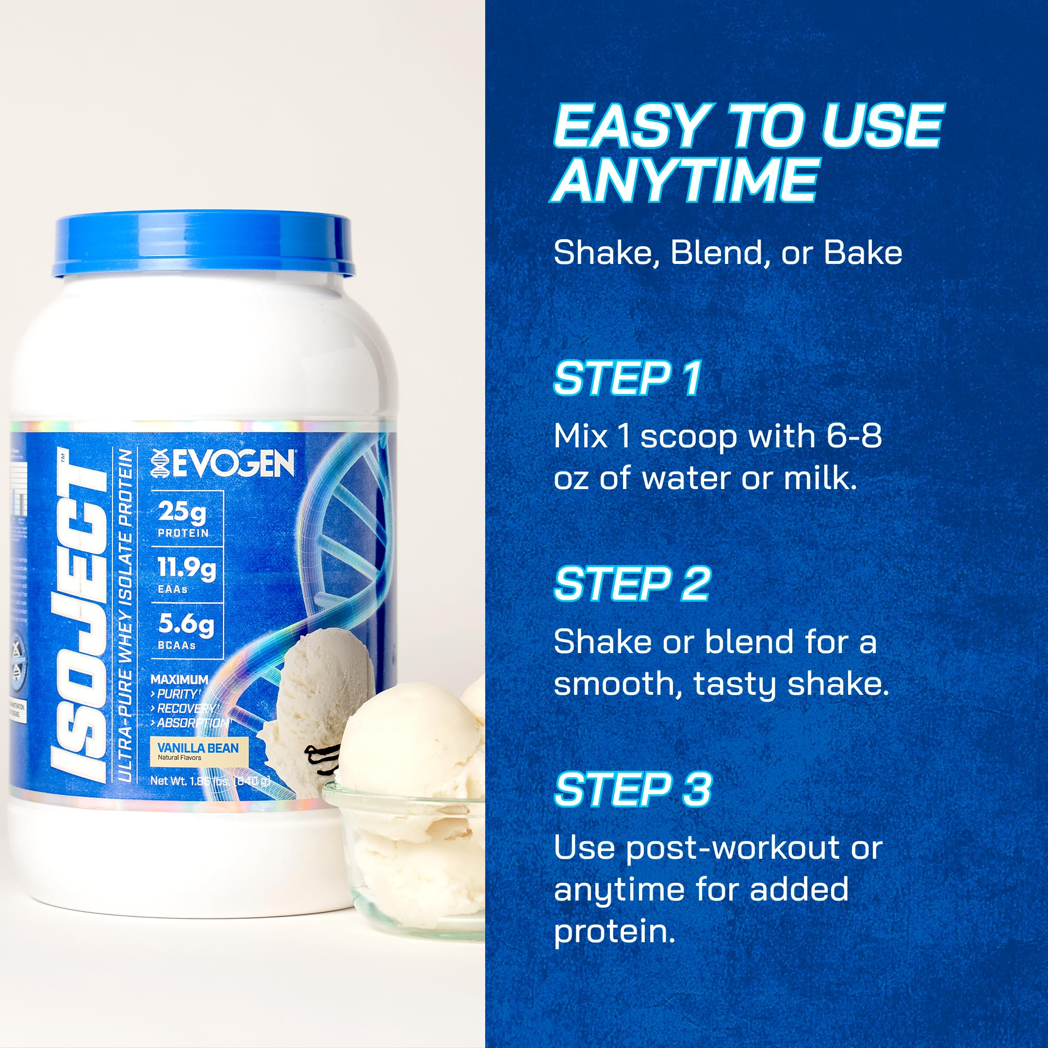 Batido de vainilla con Evogen Isoject servido, opción sabrosa y nutritiva