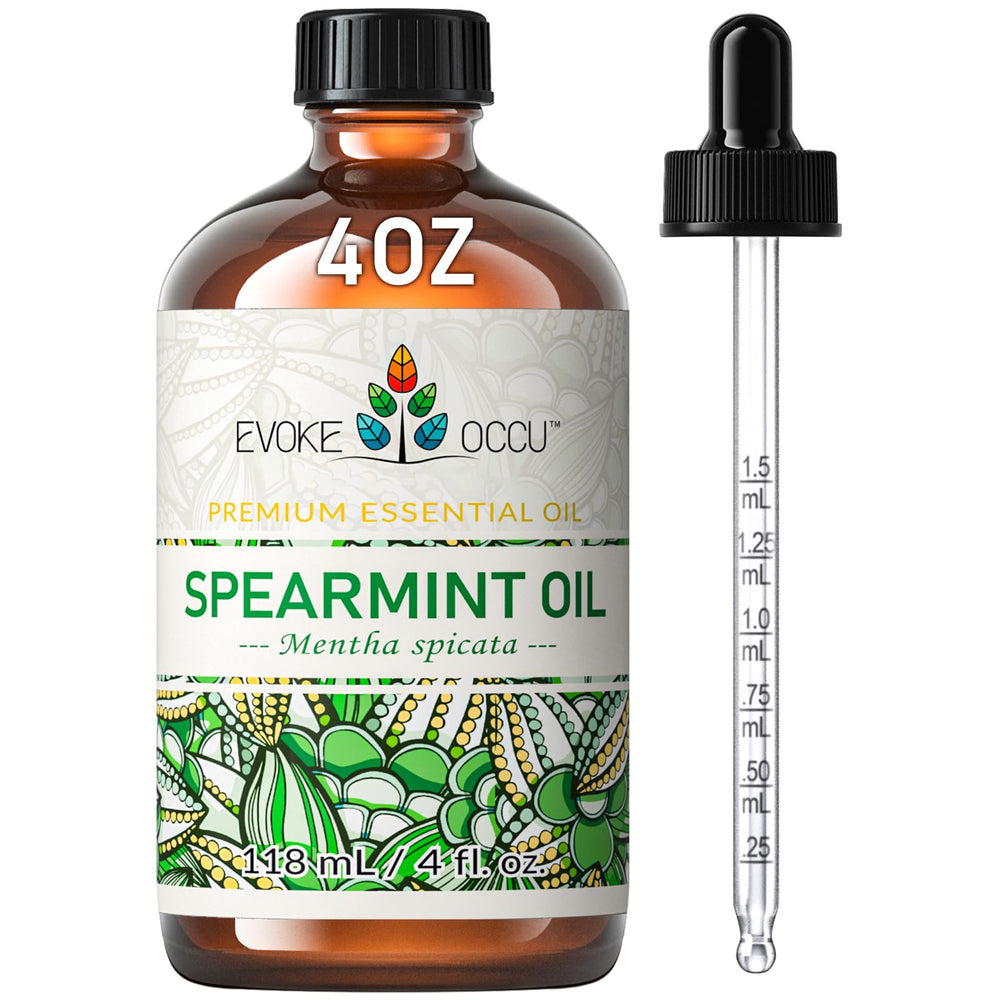 EVOKE OCCU frasco ámbar con aceite de menta verde, protege aroma