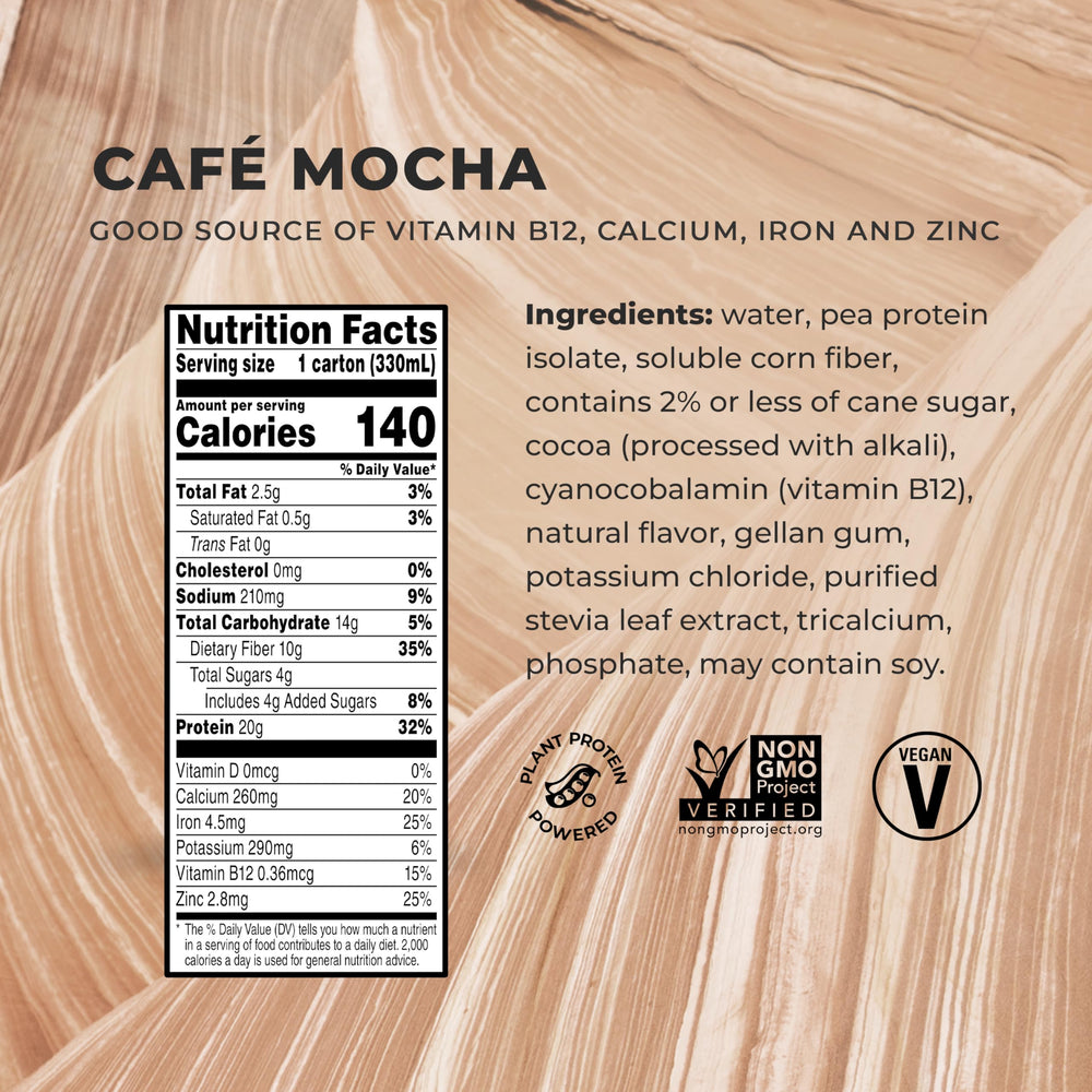 Evolve batido café mocha en mano listo para beber, práctico y nutritivo