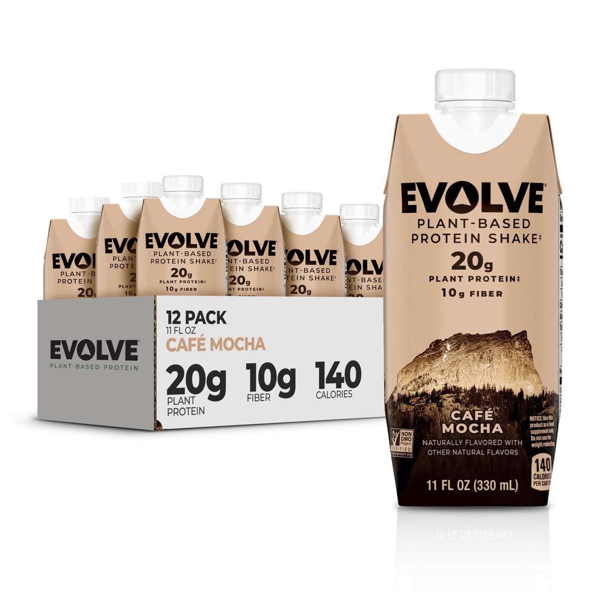 Evolve batido café mocha frontal mostrando envase y beneficios
