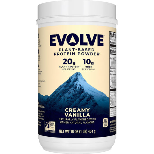 Evolve frente del envase mostrando sabor ideal vanilla y beneficios