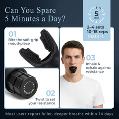 Expand-A-Lung persona usando el entrenador durante ejercicio para mejorar resistencia