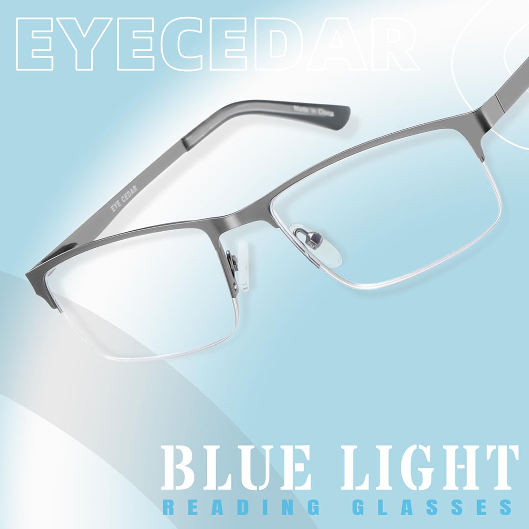 EYECEDAR gafas en uso lectura en sofá por hombre y mujer, comodidad para pantallas
