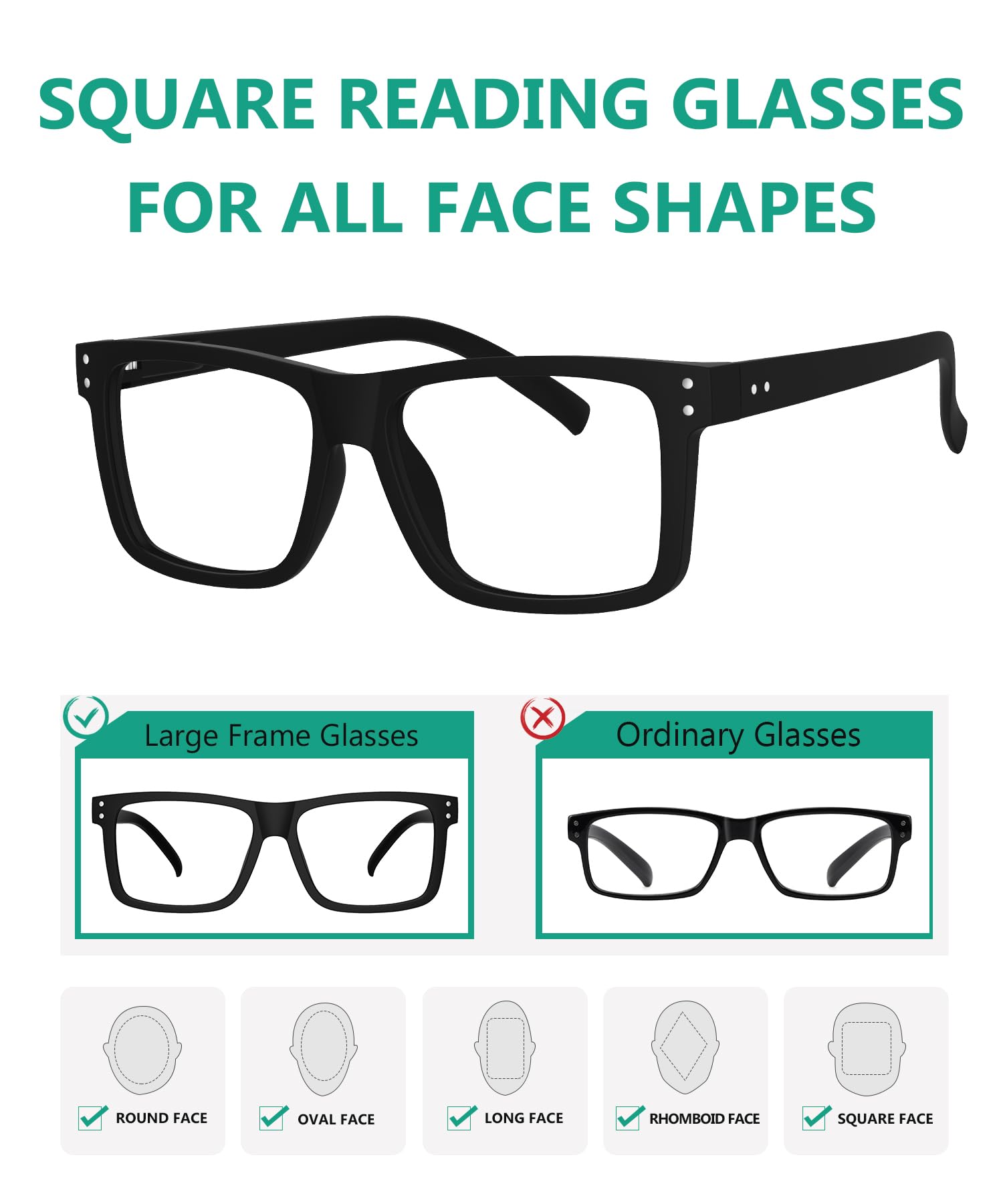 Eyekepper gafas en mano para comparar escala y tamaño oversize