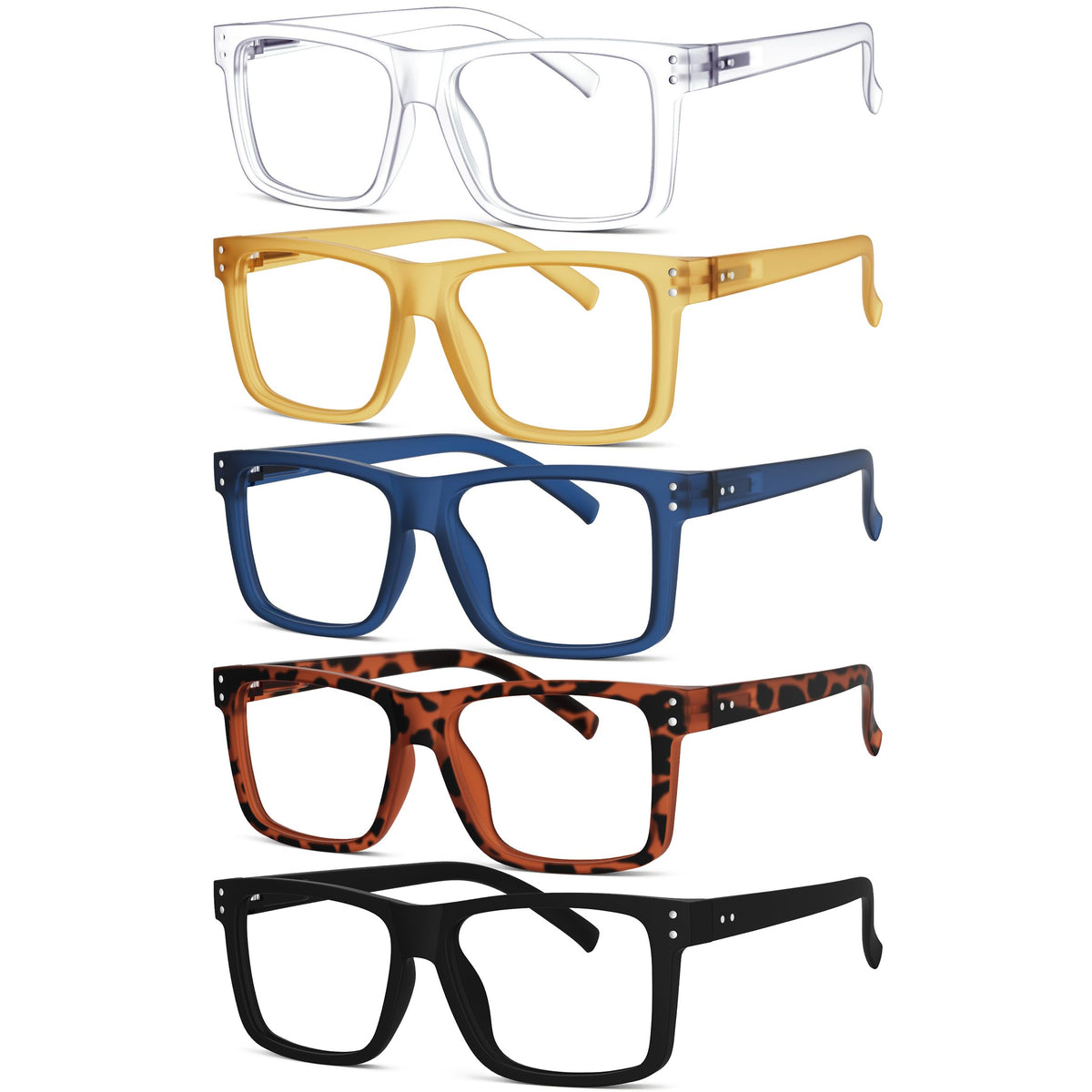 Eyekepper frontal pack cinco gafas mostrando colores y beneficio de disponibilidad inmediata