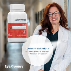Etiqueta del producto EyePromise DVS destacando ingredientes clave y calidad