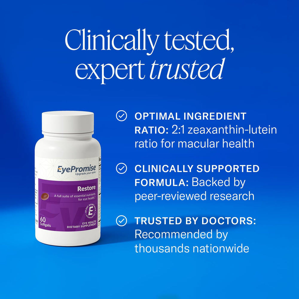 EyePromise frasco abierto con softgels para fácil dosificación