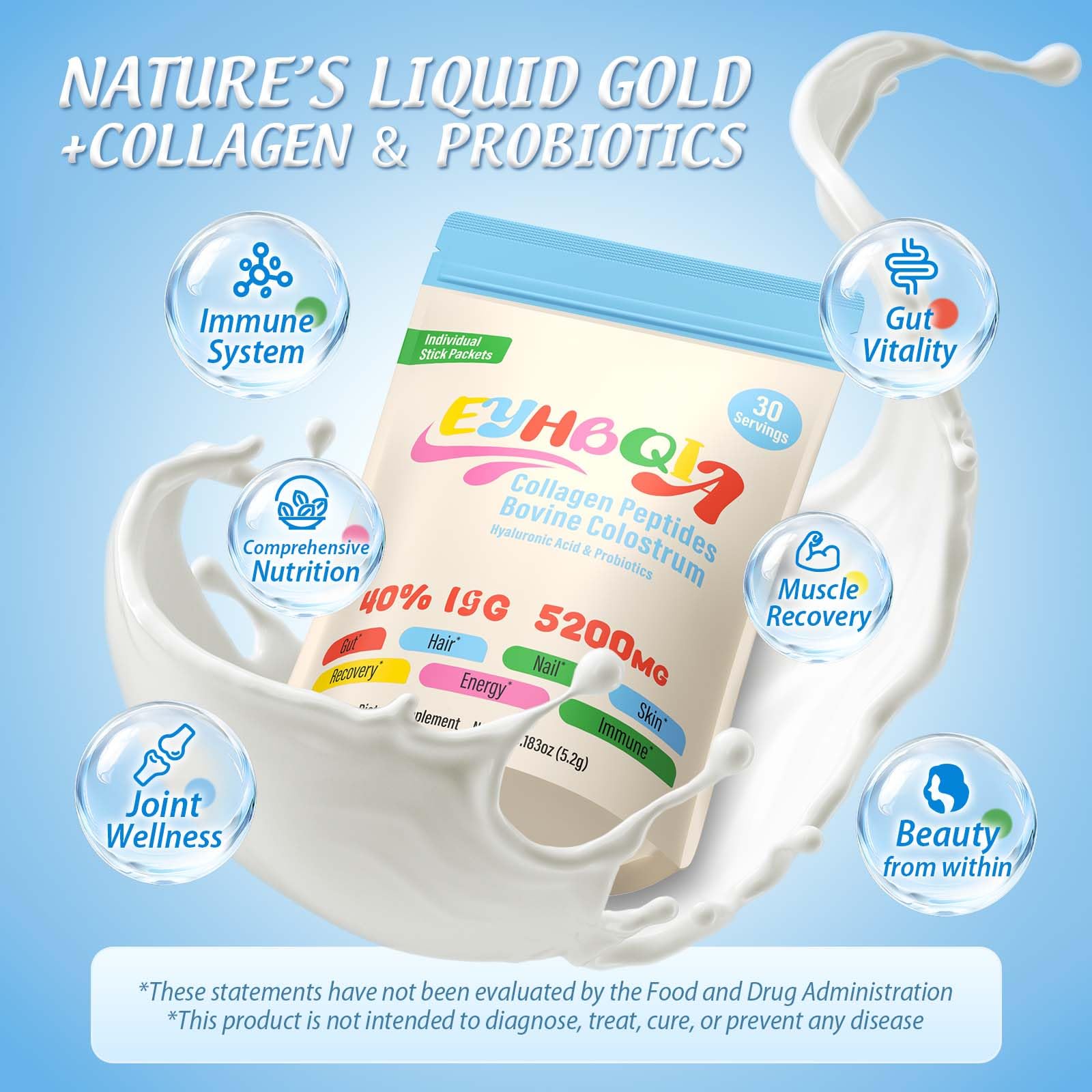 EYHBQIA Colágeno y Colostro textura en polvo para uso diario