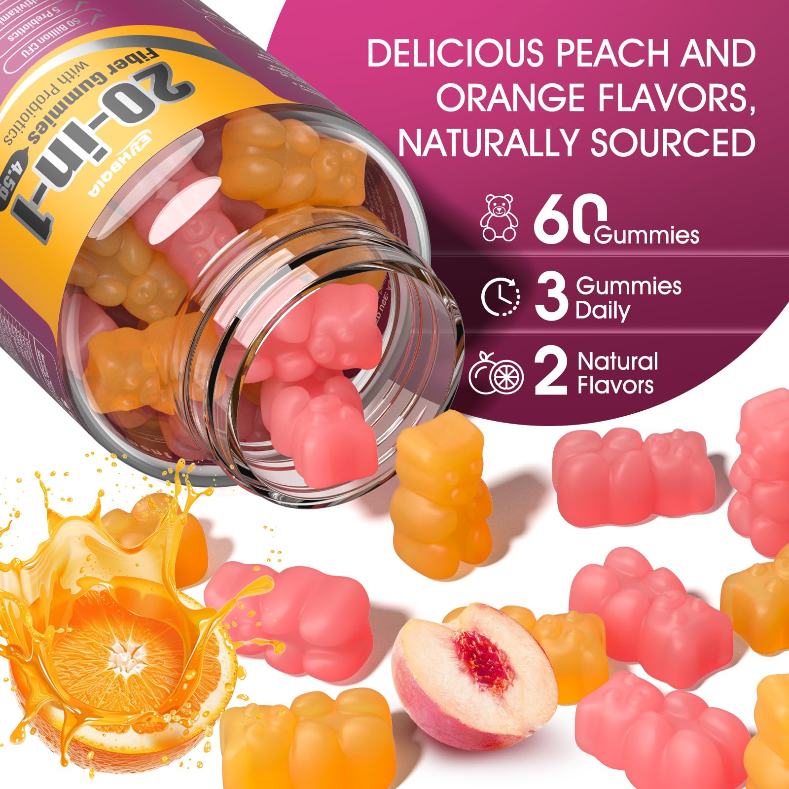 EYHBQIA gominolas de fibra, ayuda a mantener equilibrio digestivo